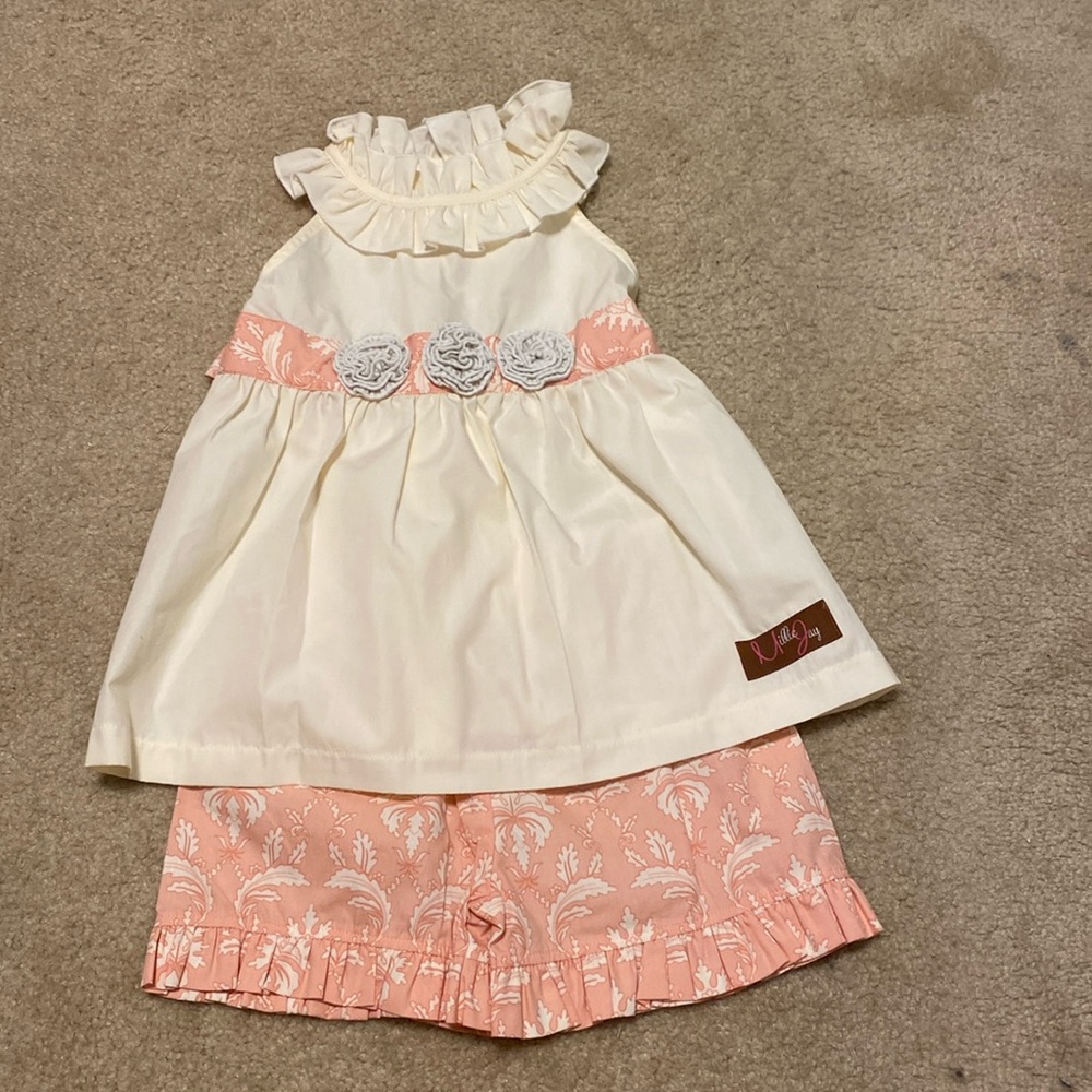 NWOT Mille Jay Peach Flower Outfit 4/4T